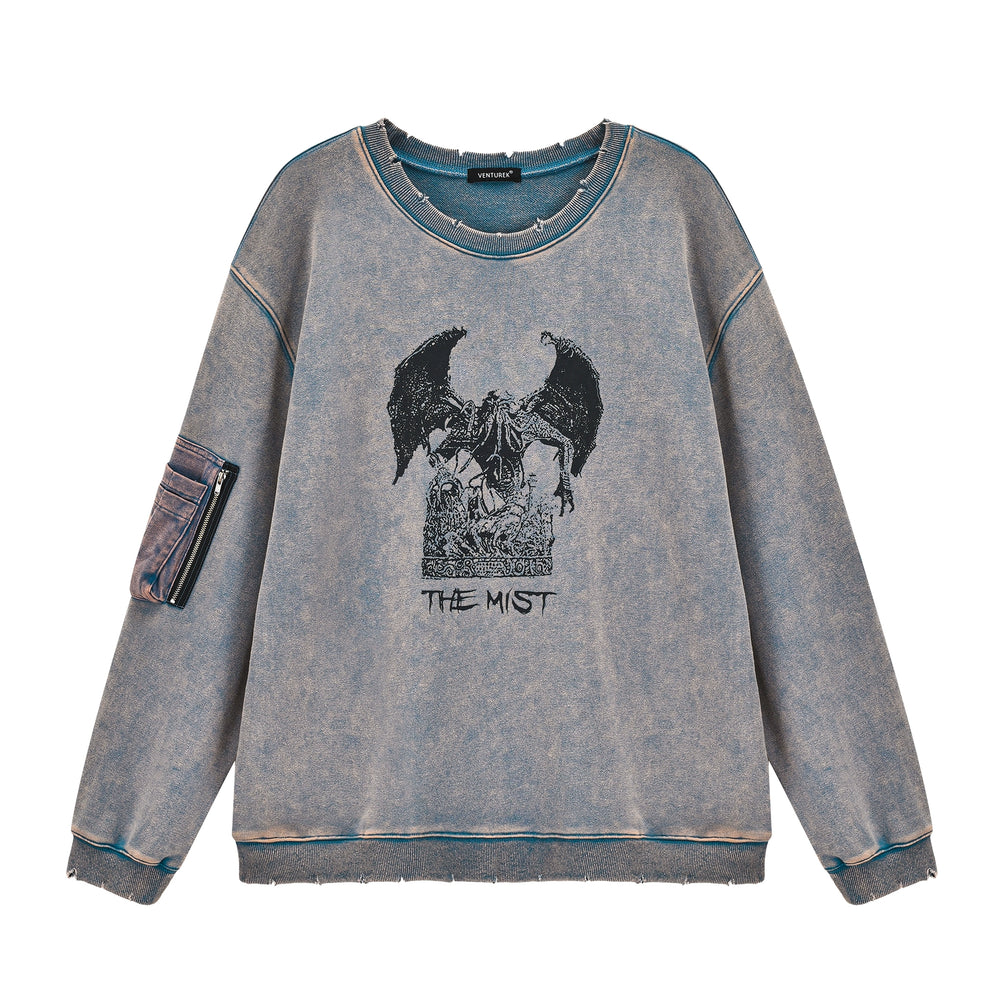 VENTUREK Washed Destruction Printed Sweatshirt | Face 3 Face
