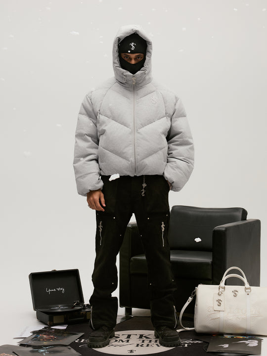 Small Town Kid Floral Gray Deconstructed Hooded Down Jacket | Face 3 Face