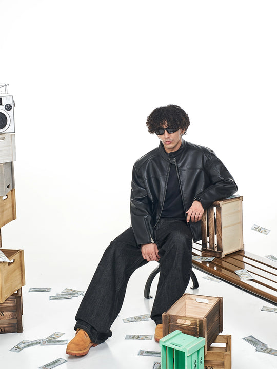 F3F Select Glossy PU Leather Racing Jacket | Face 3 Face