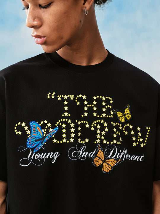 YADcrew Butterfly Embroidery Star Foam Print Tee | Face 3 Face
