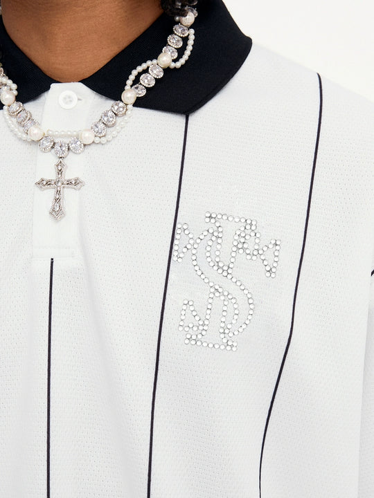 Small Town Kid Pearl Logo Striped Polo Jersey | Face 3 Face