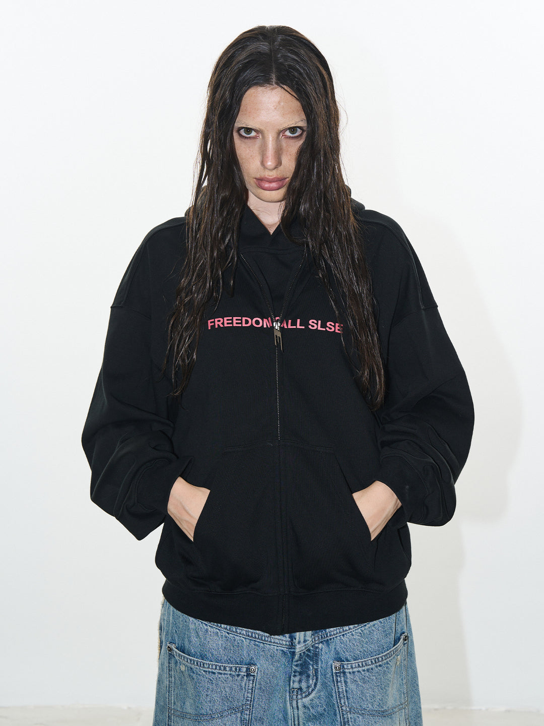 BLIND NO PLAN Double-Layer Patchwork Zipper Printed Hoodie | Face 3 Face