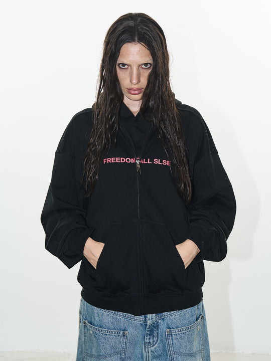 BLIND NO PLAN Double-Layer Patchwork Zipper Printed Hoodie | Face 3 Face