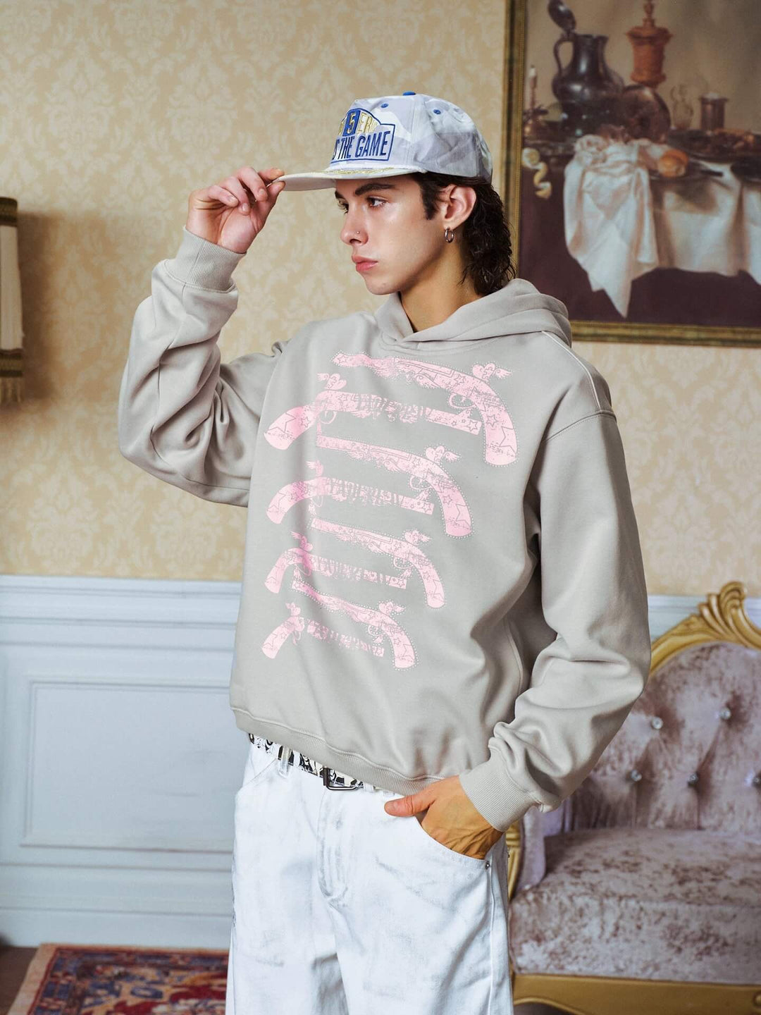 YADcrew Heart Pistol Print Rhinestone Embellished Hoodie | Face 3 Face