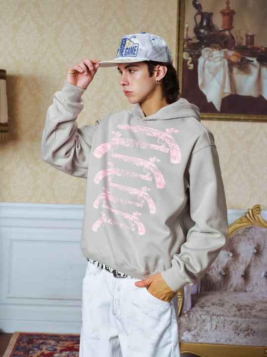 YADcrew Heart Pistol Print Rhinestone Embellished Hoodie | Face 3 Face
