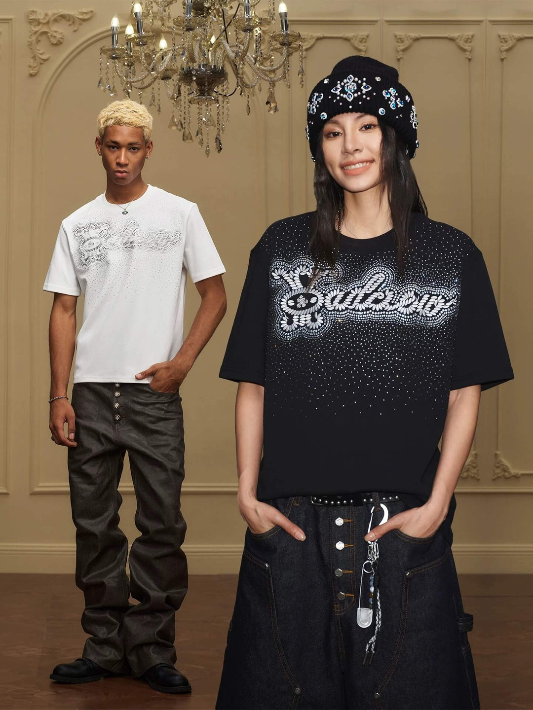 YADcrew Galaxy Rhinestone 3D Logo Embroidered Tee | Face 3 Face