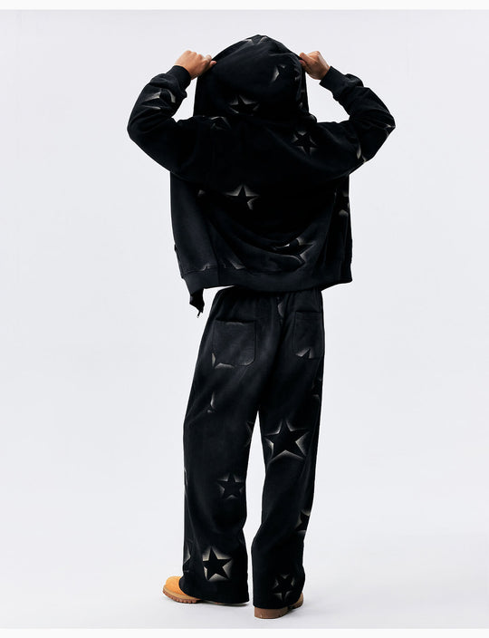 MEDM Washed Star All Over Print Zip Up Hoodie | Face 3 Face