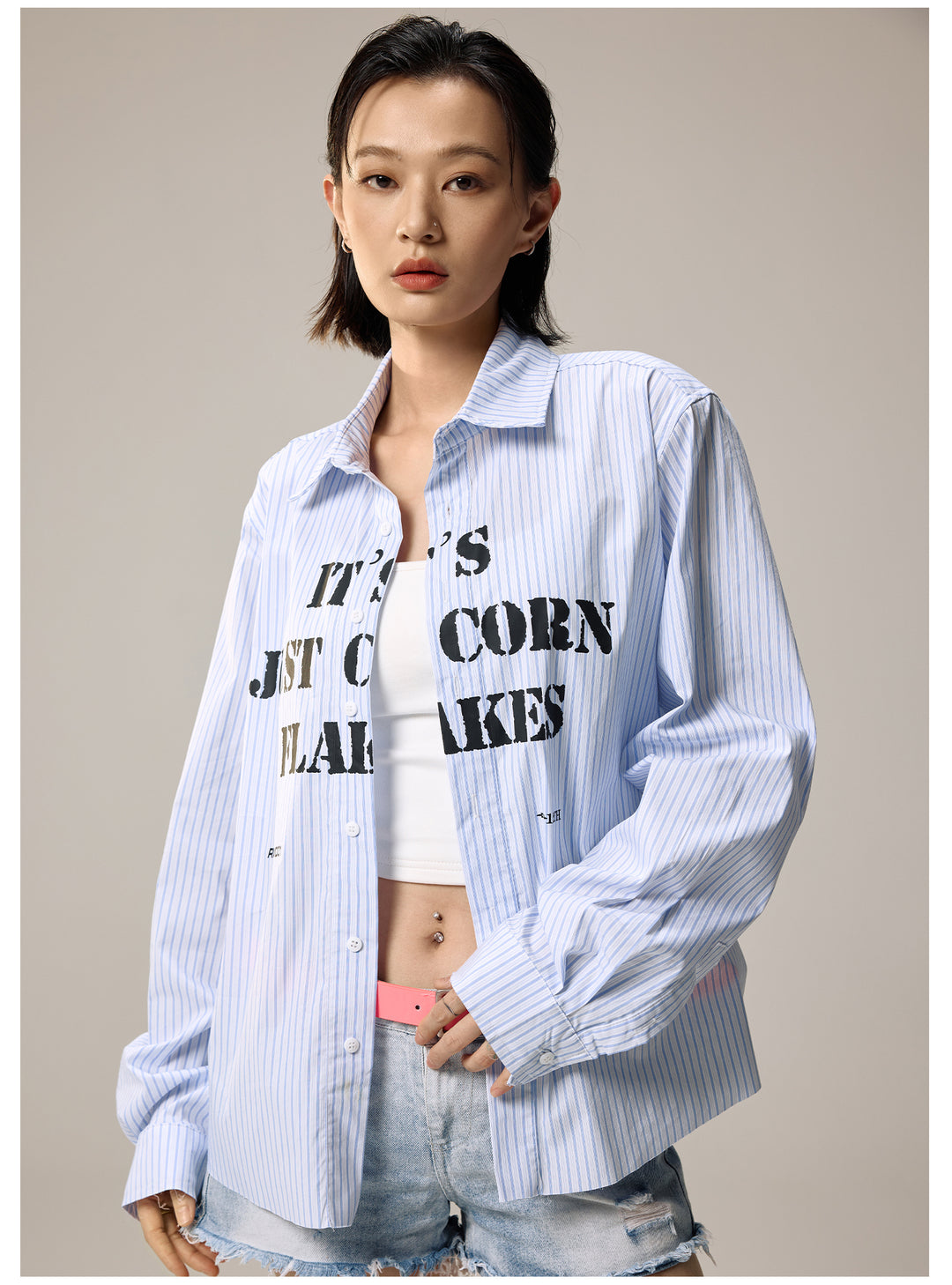 Remedy Letter Print Striped Long Sleeve Shirt | Face 3 Face