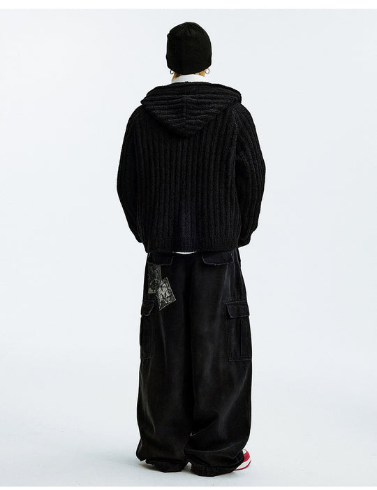 MEDM Stripe Knit Hooded Cardigan | Face 3 Face