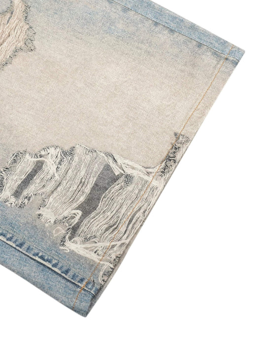 1807 Pearl Denim Transfer Print Cropped Shorts | Face 3 Face