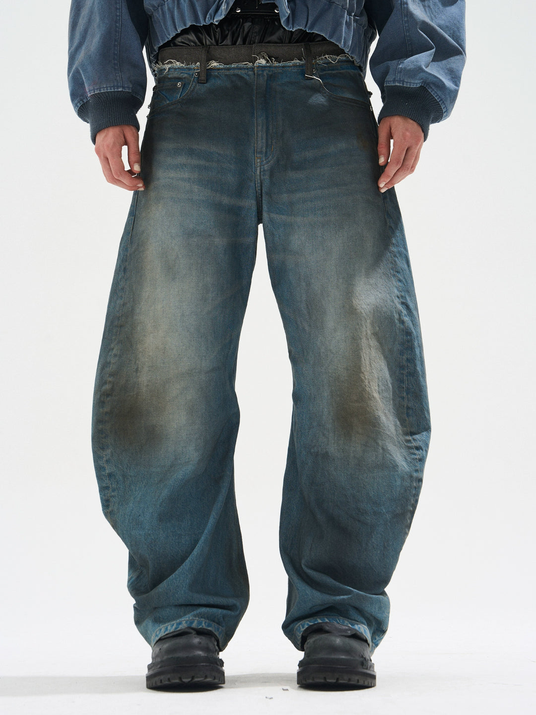 BLIND NO PLAN Frayed Waist Patchwork Washed Machete Jeans | Face 3 Face