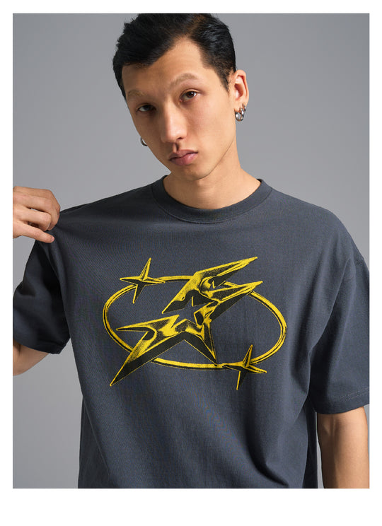 S45 Metal Star Font Printed Tee | Face 3 Face