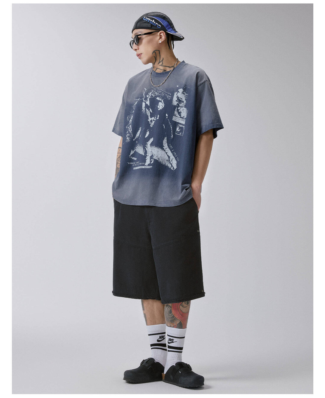 F2CE Vintage Portrait Print Gradient Wash Short Sleeve Tee | Face 3 Face