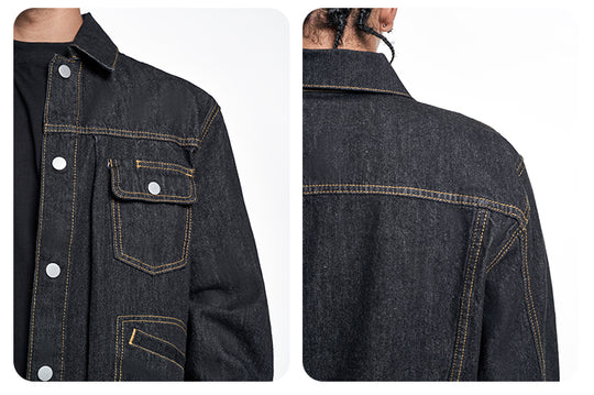 F3F Select Orange Stitching Black Denim Jacket | Face 3 Face