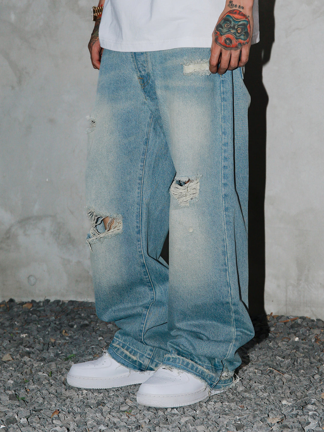 S45 Scattered Hem Washed Distressed Holes Jeans | Face 3 Face