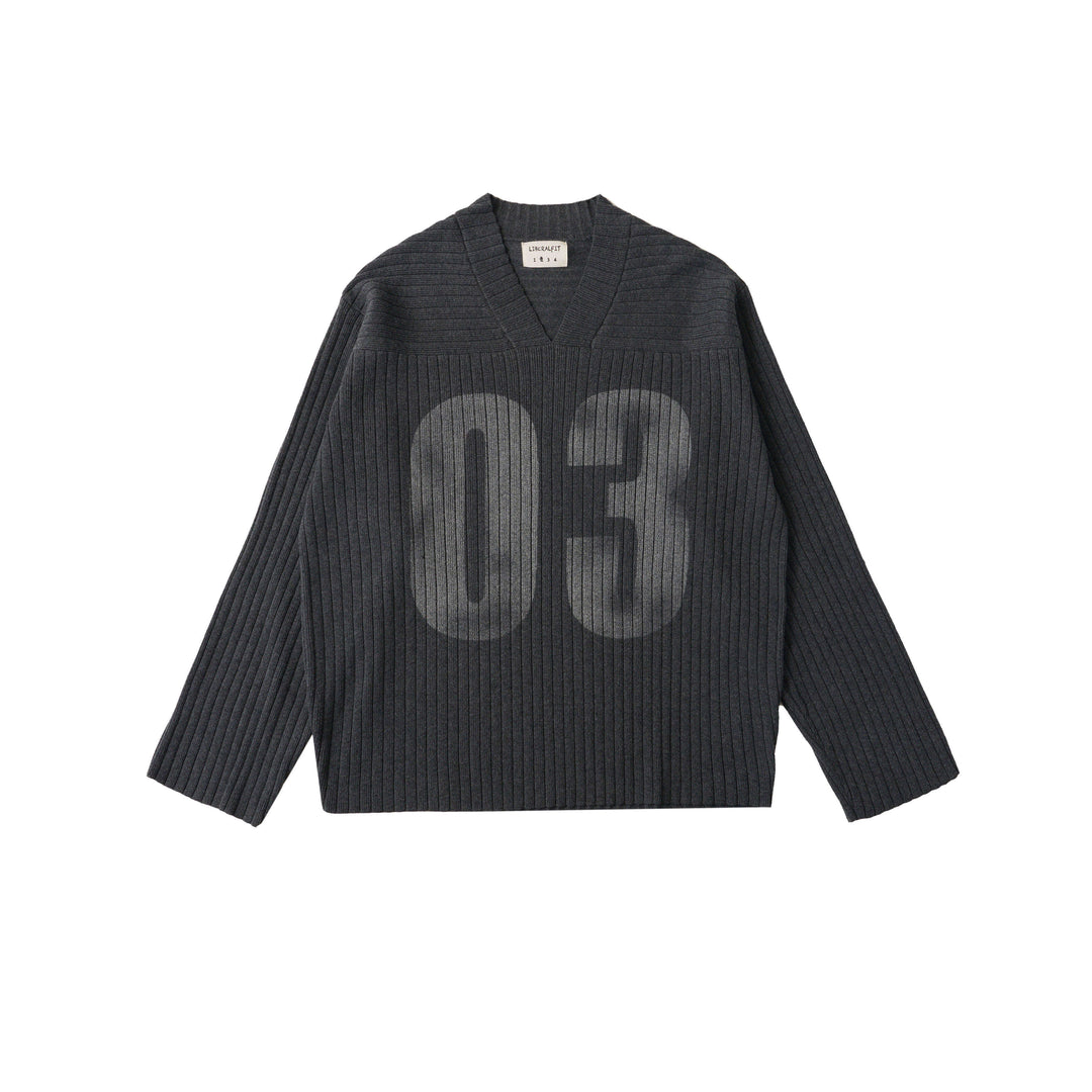 LIBERAFIT V Neck Ribbed Knit Long Sleeve Sweater | Face 3 Face