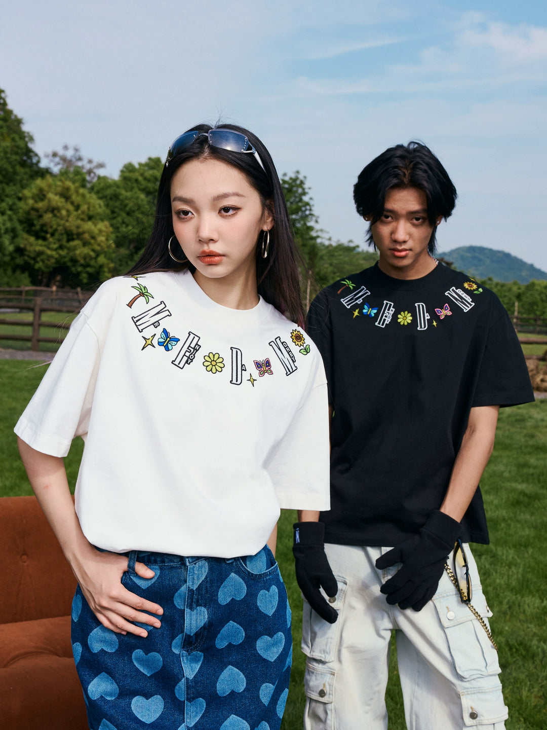 MEDM Butterfly Embroidered Neckline Tee | Face 3 Face