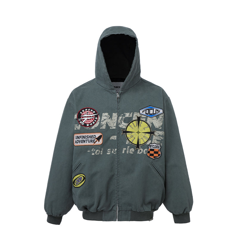 F2CE Canvas Embroidery Printing Hooded Work Jacket | Face 3 Face