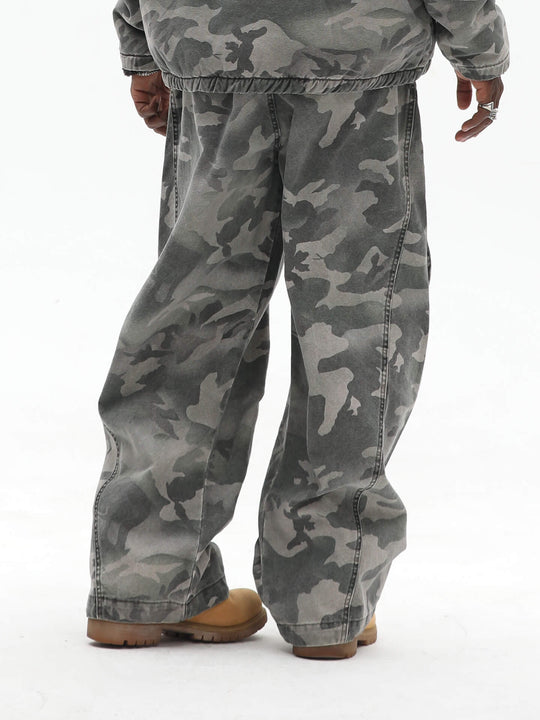 UNTILWERICH Washed Camouflage Work Cargo Pants