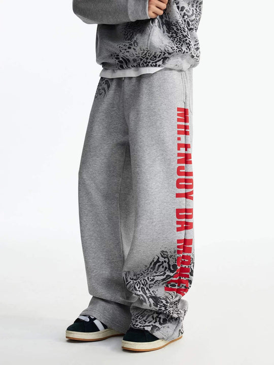MEDM Leopard and Logo Print Baggy Sweatpants | Face 3 Face