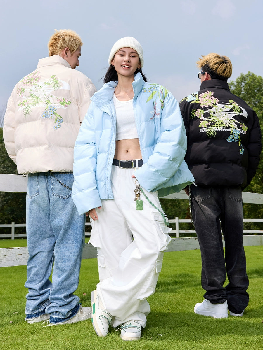 Harsh and Cruel Floral Embroidery Print Down Jacket | Face 3 Face