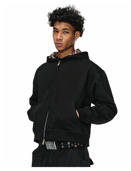 ANTIDOTE Leopard Print Lined Double-Zip Hoodie | Face 3 Face