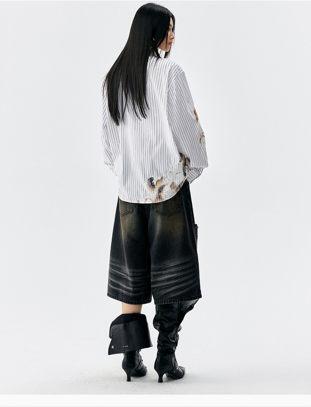 MEDM Lace Embroidered Striped Long Sleeve Shirt | Face 3 Face