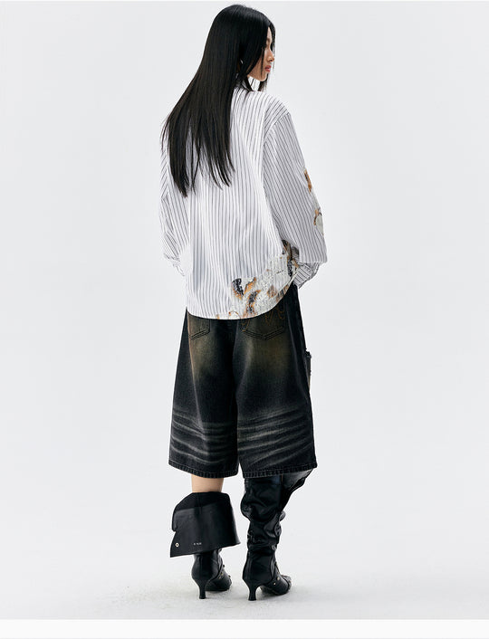 MEDM Lace Embroidered Striped Long Sleeve Shirt | Face 3 Face