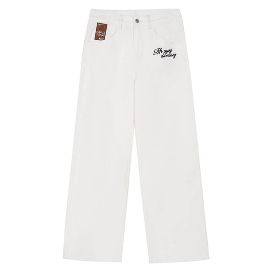 MEDM Leather Label Logo Embroidered Jeans | Face 3 Face