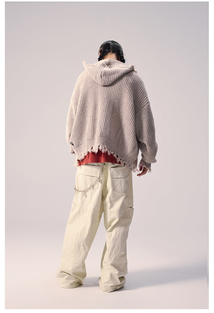 Remedy Distressed Hooded Zipper Knit Cardigan | Face 3 Face