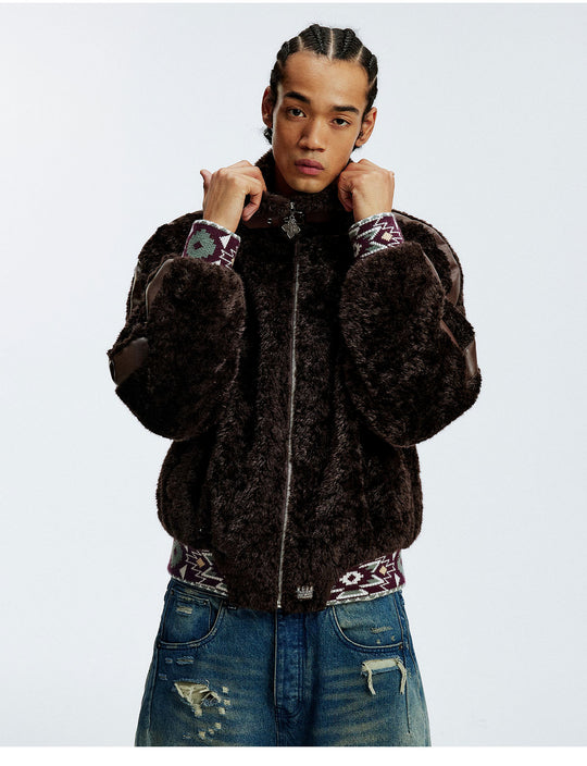 MEDM Ethnic Trim Belted Sherpa Jacket | Face 3 Face