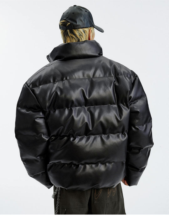 MEDM Leopard Patch PU Leather Puffer Jacket | Face 3 Face