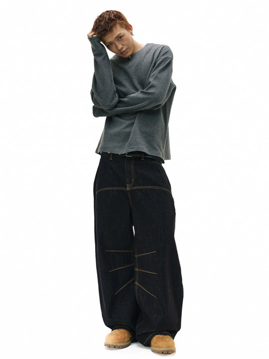 NOVACAM Yellow Stitch Baggy Jeans | Face 3 Face