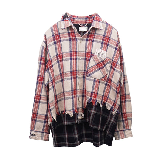 SOD Co. Distressed Layered Plaid Long Sleeve Shirt | Face 3 Face