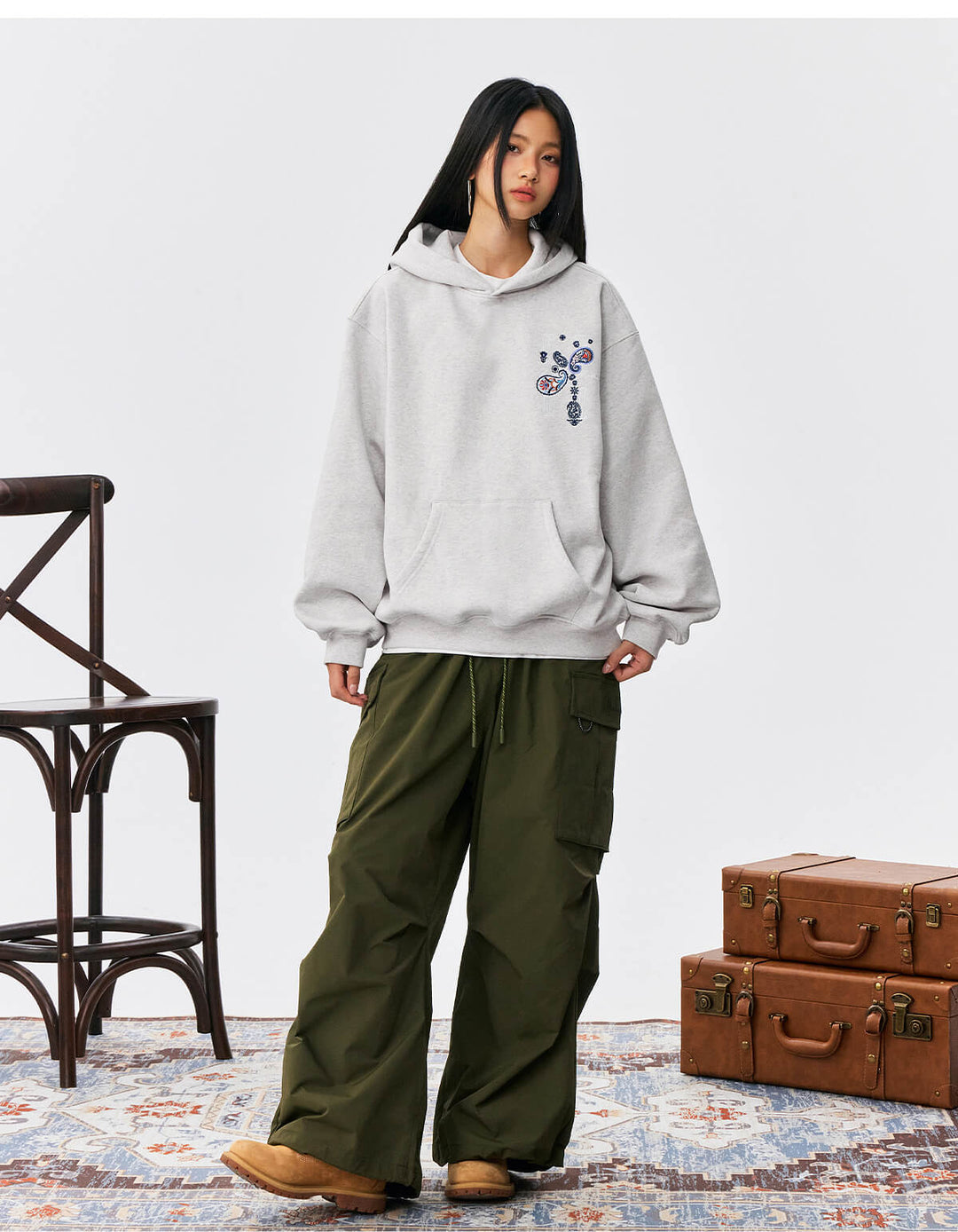 MEDM Ethnic Paisley Flower Embroidered Hoodie | Face 3 Face