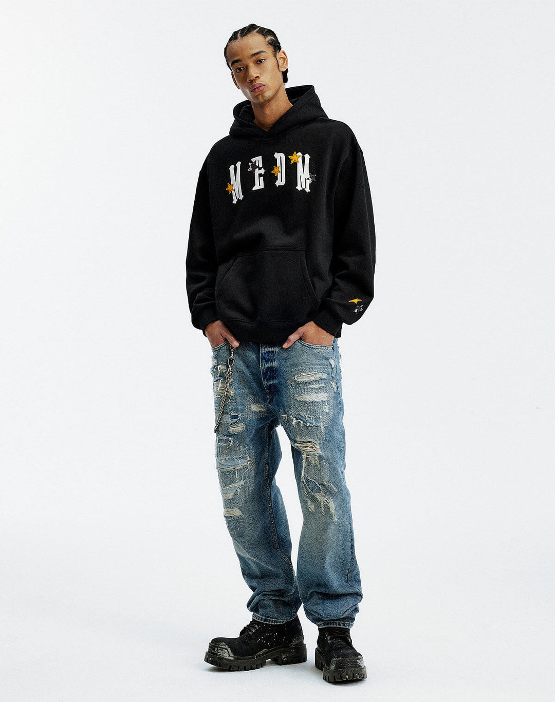 MEDM Star Logo Leather Patch Hoodie | Face 3 Face