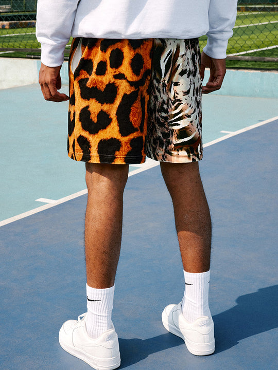 JUST VIBE Asymmetric Leopard Mesh Basketball Shorts | Face 3 Face