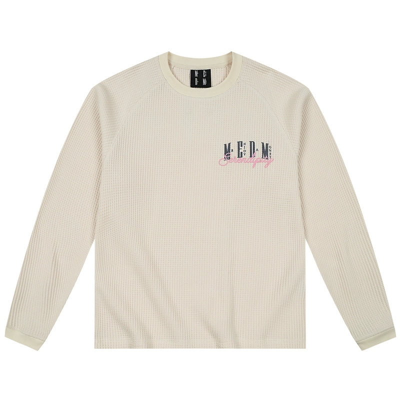 MEDM Logo Embroidered Print Waffle Long Sleeve Tee | Face 3 Face