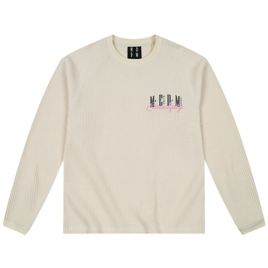 MEDM Logo Embroidered Print Waffle Long Sleeve Tee | Face 3 Face