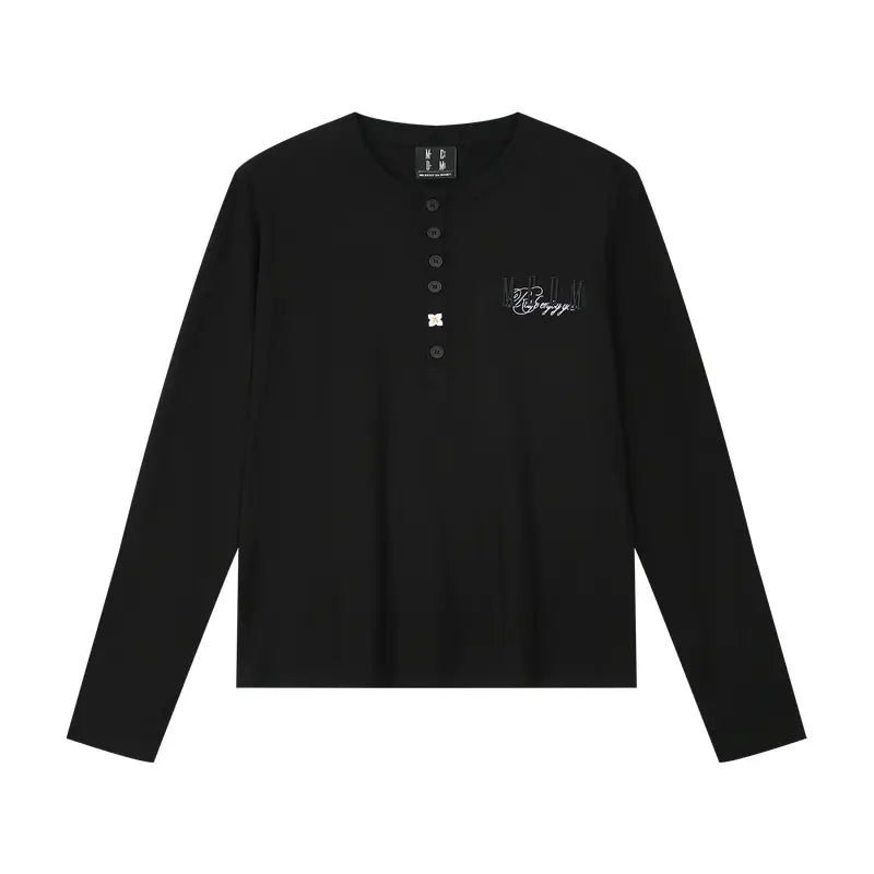 MEDM Flower Button Henley Long Sleeve Tee | Face 3 Face
