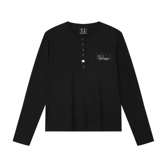MEDM Flower Button Henley Long Sleeve Tee | Face 3 Face