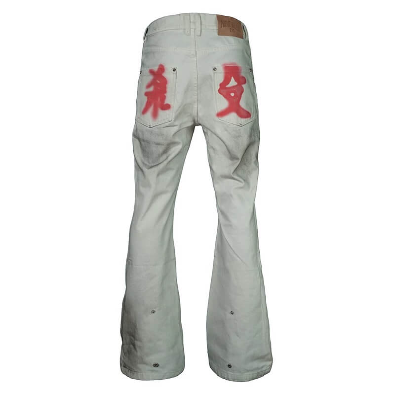 TGFCLUB Kill Graffiti Distressed White Flared Jeans | Face 3 Face