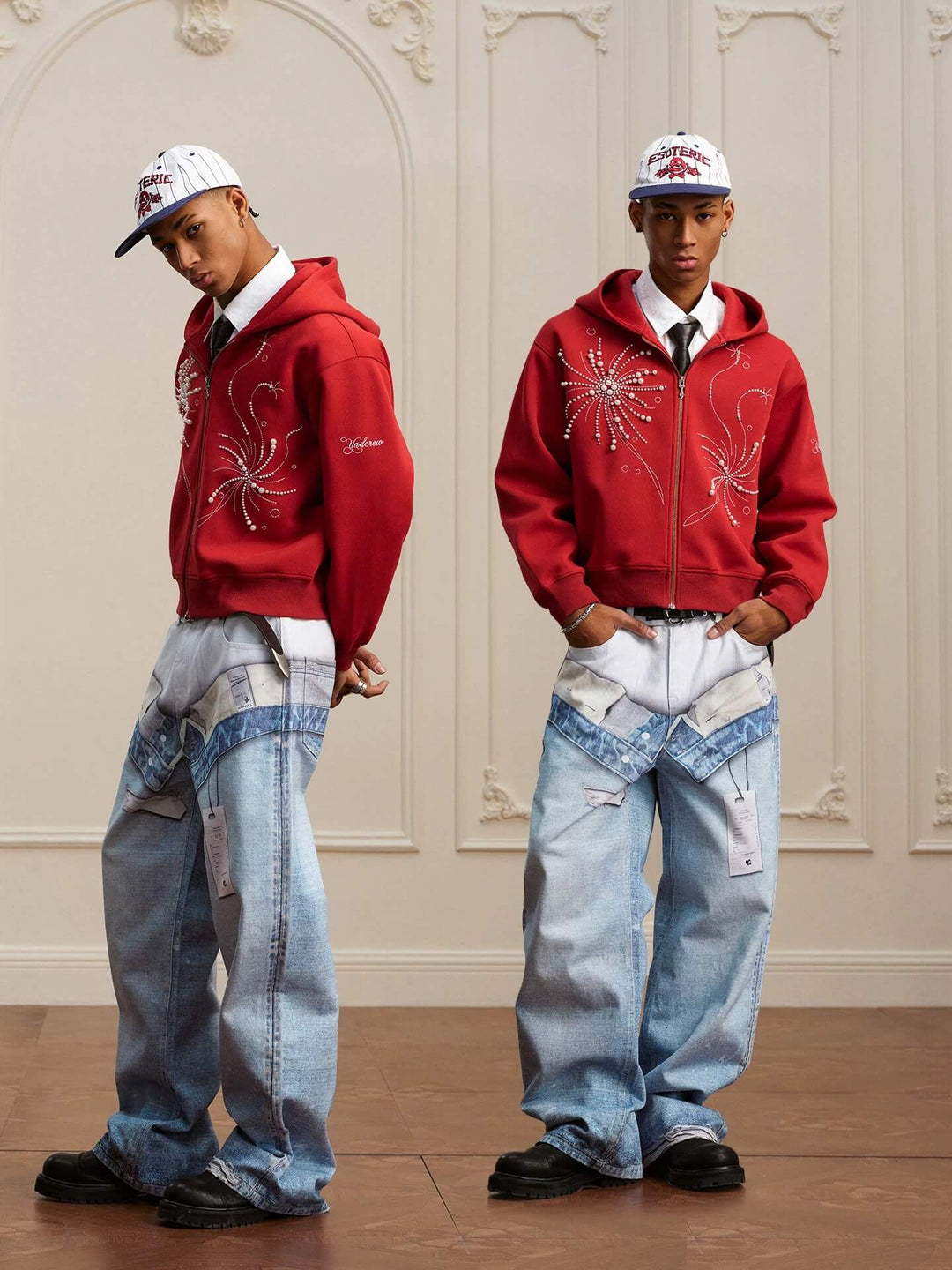 YADcrew 3D Digital Print Double Waist Washed Jeans | Face 3 Face