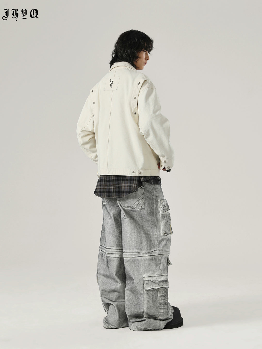 JHYQ Rivets Fake Two Piece Design Logo Jacket