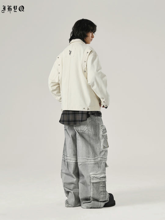 JHYQ Rivets Fake Two Piece Design Logo Jacket