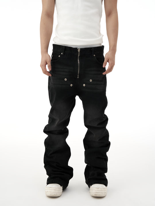 KARMANISTIC Rivet Zipper Fly Washed Flared Jeans | Face 3 Face
