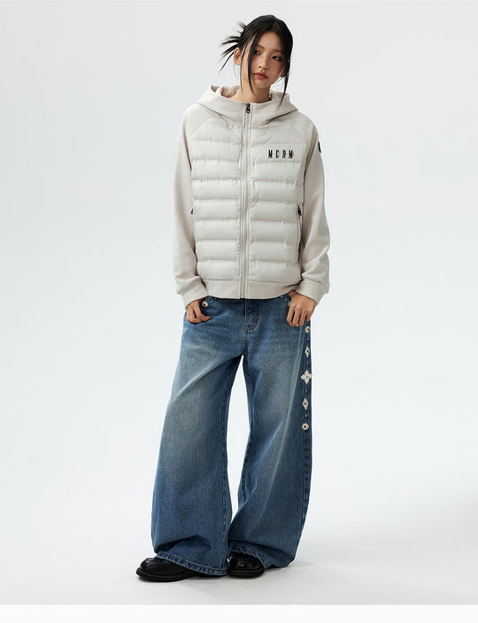 MEDM Patchwork Raglan Sleeve Lightweight Hooded Down Jacket | Face 3 Face