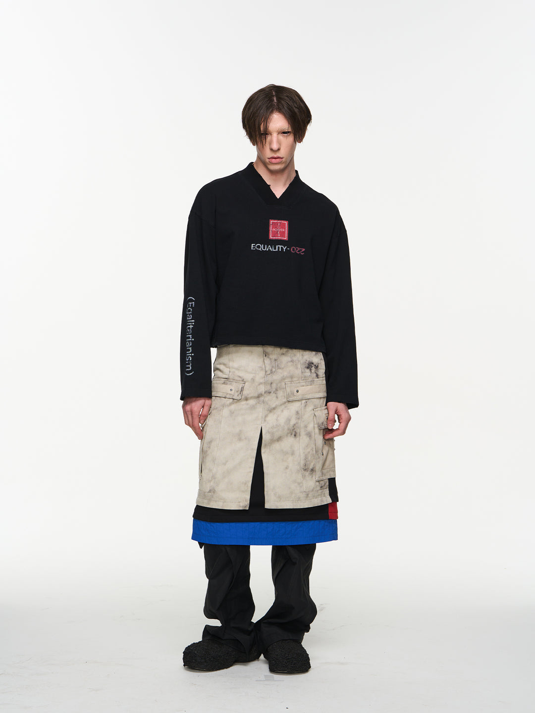 BLIND NO PLAN V-Neck Washed Print Long Sleeve Tee | Face 3 Face