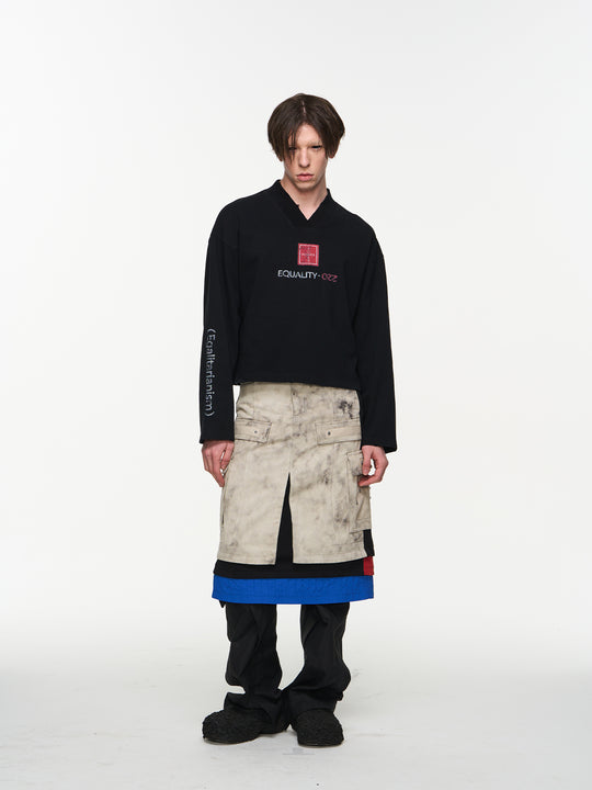 BLIND NO PLAN V-Neck Washed Print Long Sleeve Tee | Face 3 Face