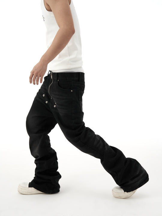 KARMANISTIC Rivet Zipper Fly Washed Flared Jeans | Face 3 Face